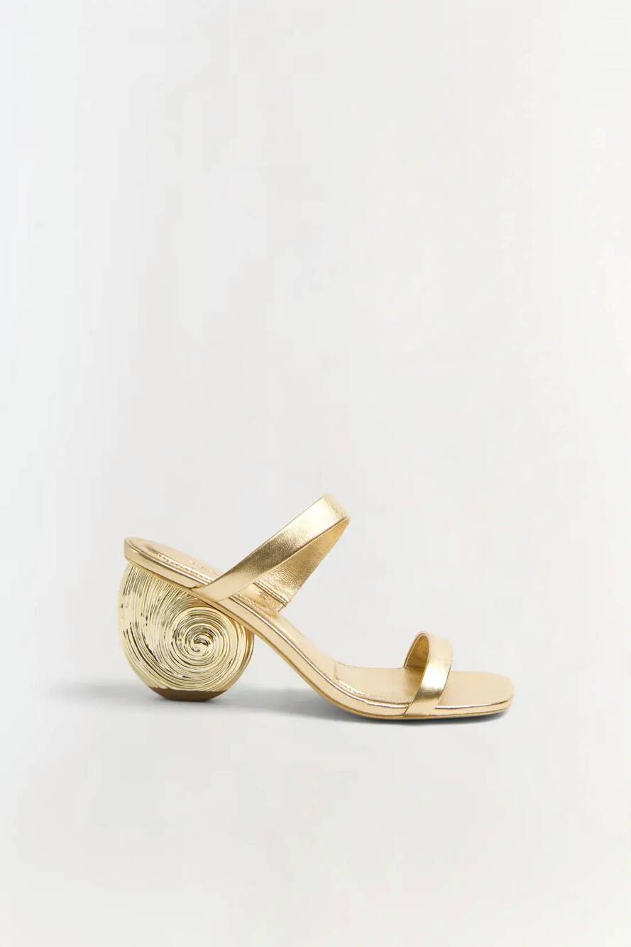 NEW SIMKHAI women's marion metallic leather shell heel sandal in gold